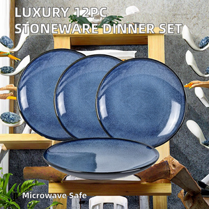 ชุดอาหารค่ำสโตนแวร์หรูหรา 12 ชิ้น ขายดี จานอาหารค่ำคลาสสิกเคลือบรีแอกทีฟ เหมาะสำหรับเป็นของขวัญสำหรับใช้ในบ้าน จานเสิร์ฟพอร์ซเลน - Product Image 2