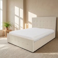Lit Moderne Luxe Réglable et Confortable avec Cadre Queen/King et Tête de Lit Capitonnée en Coton, Bois de Mangue