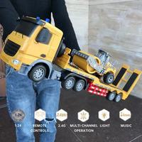Vente au détail à bas quantité minimale de commande grandes voitures rc 1:24 télécommande électrique batterie rechargeable lumière musique rc conteneur semi camion pour enfants