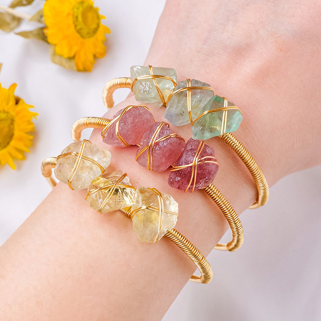 Wholesale Factory Fashion Natural Stone Silk Bracelet Jewelry Hand-woven Purple White Crystal Stainless Steel Bangle Accessories