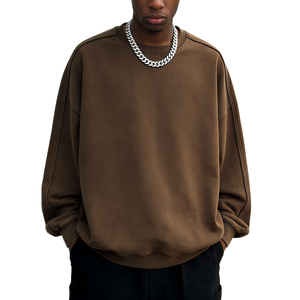 Sudadera Oversize de Algodón Grueso de 400 g/m² para Hombre, Estilo Vintage, Marrón, Cuello Redondo, Streetwear, Bajo Costo, Personalizable - Product Image 1