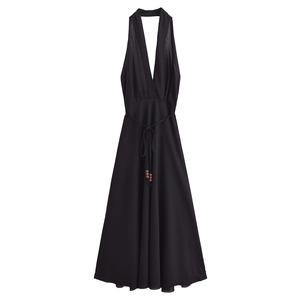 KAR & OT 2024 colección de verano para mujer nueva moda Slim Sexy espalda descubierta con cuentas vestido Midi con cordones cuello Halter tejido 4786293 otoño - Product Image 5