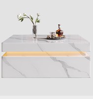 Table basse moderne en granit de luxe avec éclairage d'ambiance LED, table de loisirs créative pour salon, hôtel et bureau