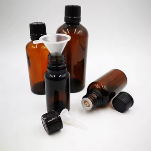 Bottiglia di olio essenziale di vetro ambrato da 5ml a 100ml con tappo a vite in plastica da 18mm per crema per la cura della pelle e crema per il viso forma piatta - Product Image 4