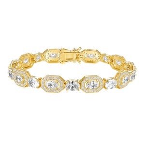 Bracelet tennis de luxe pour femme en moissanite plaqué or 18 carats, taille ovale, sertissage octogonal, bijoux de mariage - Product Image 1