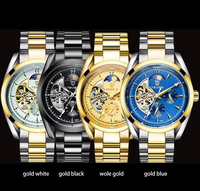 Montre-bracelet mécanique pour homme personnalisable, bracelet en acier 316L, fond transparent, phase de lune, montre de luxe pour cadeau