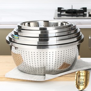 Panier de Lavage et d'Égouttage Polyvalent en Acier Inoxydable 304 Épaissi, pour Fruits, Légumes et Riz - Product Image 1