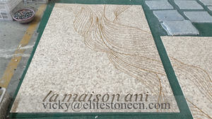 Mosaïque de marbre blanc incrusté d'or, découpe au jet d'eau, personnalisée pour motifs de sol, médaillon et design de mosaïque en incrustation - Product Image 6
