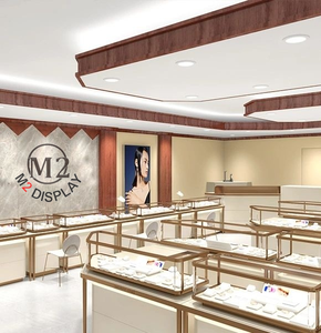 M2 Display Luxury Gold Store Diseño de interiores Vitrina de vidrio Reloj Gabinete Tienda Diseño <span class=keywords><strong>E</strong></span> Joyería Kiosco Exhibición de joyería Vitrina - Product Image 4