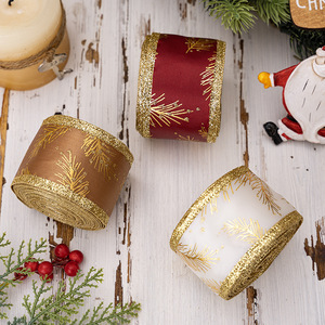 Ruban en satin sur mesure avec bordure métallique en gros pour emballage cadeau de fête, bricolage, décoration de Noël, d'arbre, de maison, d'hôtel, d'escalier et d'artisanat - Product Image 5