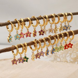 Boucles d'oreilles clous en acier inoxydable plaqué or 18 carats, motif signe du zodiaque, avec pierre de naissance, pour femme, vente en gros - Product Image 5