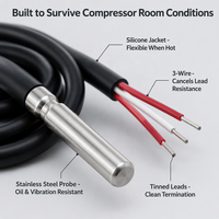 GAIMC GTS300 Pt100 Klasse B 3-Draht RTD Temperatursensor für Luftkompressor Edelstahlsonde 6x30mm Silikonkabel 1m