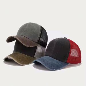 Hot Summer <b>Sun</b> <b>Hat</b> for <b>Men</b> Custom Embroidered Logo Distressed Faded Baseball Cap Hip Hop Two Tone Mesh Trucker <b>Hat</b> Fashionable - Product Image 3
