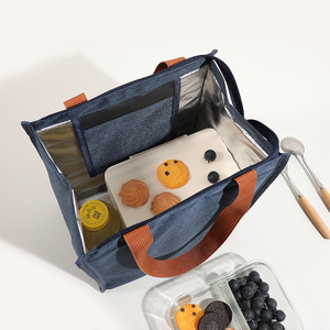 Lunch Bag Insulated Portable Foldable Grey Navy Blue Black Tote With Thickened Aluminum Foil For Food Preservation - Product Image 4