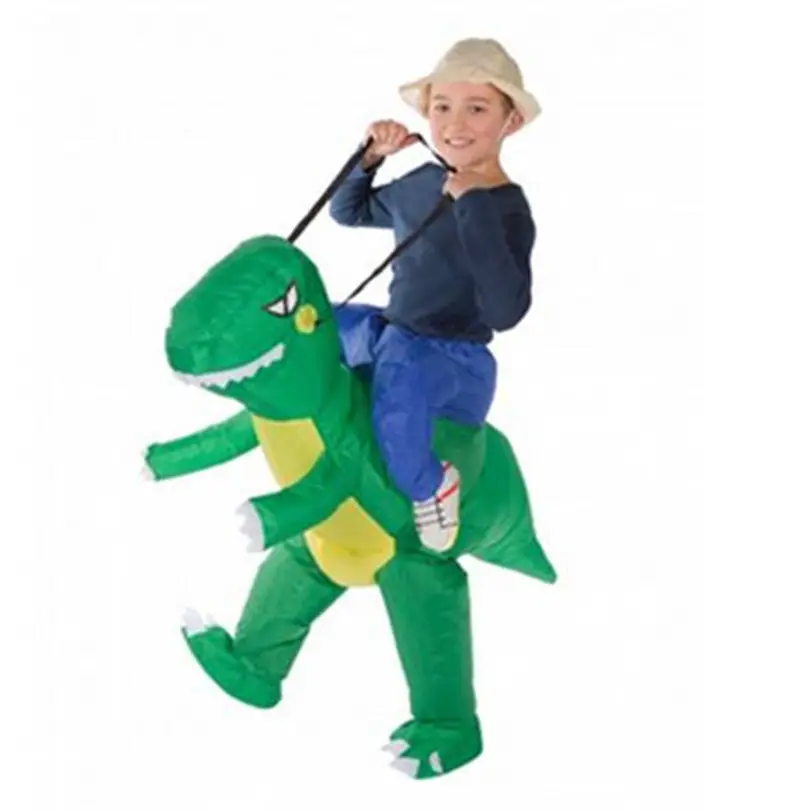 ชุดคอสเพลย์ T Rex สำหรับเด็ก,เครื่องแต่งกายไดโนเสาร์เป่าลมชุดขี่สำหรับปาร์ตี้ฮาโลวีนสีเขียว