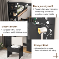 Ensemble de coiffeuse avec miroir éclairé, prise de charge et plateau en verre trempé pour chambre à coucher