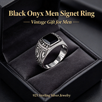 Kaanjewelry Men's Oval Black Onyx Rhodium Plated 925 Sterling Silver Signet Ring Antique Pattern Engraved Gemstone for Gift