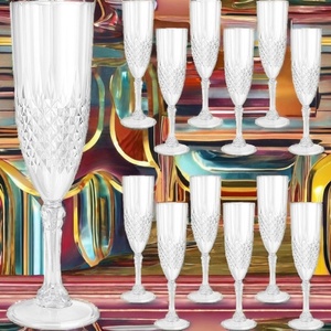 Flute Champagne Glass Crystal Clear Retro Plastic Disposable Wine Goblet Glasses Reusable Portable for Party Supplies - Product Image 5