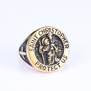 Bague Vintage Saint-<span class=keywords><strong>Christophe</strong></span> en Acier Titane, Bague Chevalière Ronde, Bague Saint-<span class=keywords><strong>Christophe</strong></span> Protège-nous - Product Image 3