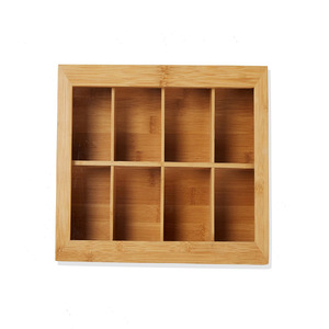 Caja de almacenamiento de té de bambú, rectangular, 9 compartimentos, con tapa de vidrio, organizador de escritorio para hojas de té y especias - Product Image 4