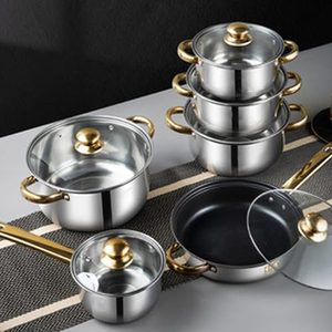 Factory Hot Selling 12PCS Kitchenware <b>Sets</b> 201 Stainless Steel Non-Stick Kitchen Cooking Pot <b>Set</b> Non Stick <b>Cookware</b> <b>Set</b> - Product Image 5