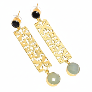 ต่างหูทองเหลืองชุบทองคุณภาพสูงต่างหูทองเหลือง18K หินโมราสีดำนิลเครื่องประดับทองเหลืองเครื่องประดับตามสั่ง - Product Image 1