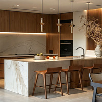 Projet Villa KOJOON, conception personnalisée, îlot de cuisine moderne en bois massif écologique, table pour appartement
