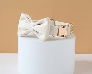 สายจูงผูกโบว์สำหรับงานแต่งงานสีขาวของขวัญแบบกำหนดเองพร้อมชื่อปลอกคอลูกสุนัขสำหรับสุนัขเด็กผู้หญิง - Product Image 5