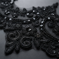 Dentelle de mariée écologique de luxe, noire, baroque, à motifs floraux, brodée à la machine, à sequins, festonnée, pour voile, OEM ODM
