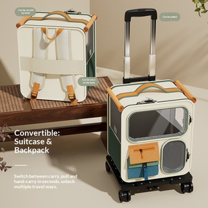 Sac à dos <span class=keywords><strong>de</strong></span> <span class=keywords><strong>camping</strong></span> pour animaux <span class=keywords><strong>de</strong></span> compagnie en toile grande capacité avec roulettes, bagage roulant pour 2 chats, sac <span class=keywords><strong>de</strong></span> transport ventilé pour voyages en plein air - Product Image 5