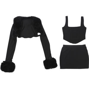 PEEQI K25S85367 Nuovi Arrivi Completo <span class=keywords><strong>Donna</strong></span> Due Pezzi con Gonna Corta e Top con Inserti in Pelliccia <span class=keywords><strong>Sexy</strong></span> per Club <span class=keywords><strong>Abbigliamento</strong></span> Femminile 2026 - Product Image 4