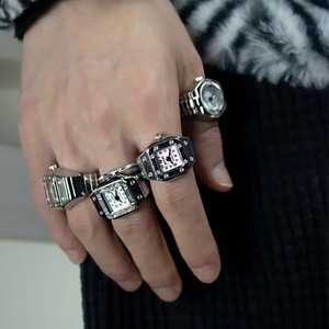 Mini Quartz <strong>Watch</strong> Clock Finger Rings for <strong>Men</strong> Women Elastic Strap Punk <strong>Gothic</strong> Couple Roman Ring Jewelry Gift - Product Image 2