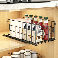 Panier de rangement pliable coulissant auto-adhésif à un seul niveau pour tiroir de cuisine et garde-manger