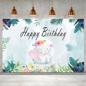 Toile de fond photographique populaire 150x100cm, motif éléphant mignon de dessin animé, pour décoration de fête d'anniversaire - Product Image 1