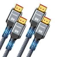 Kabel 8K 2.1 Bersertifikasi Advanced Xput 48Gbps Kecepatan Ultra Tinggi, Kabel Kepang 4K120Hz 8K60Hz EARC 2-Pack untuk PS5 TV