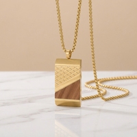 Collier pendentif géométrique en acier inoxydable 316L pour homme avec incrustation en bois d'inspiration bouddhiste, bijou tendance personnalisé