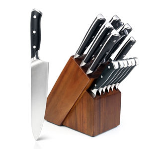 Ensemble de 11 couteaux de cuisine avec bloc en bois, couteaux en acier inoxydable, triple rivet, manche en ABS pour la cuisine à domicile - Product Image 1