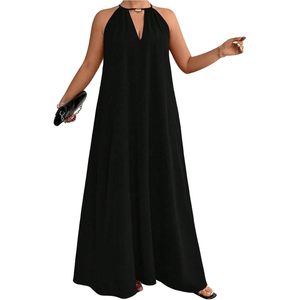 Robe longue licou grande taille pour femme, sans manches, coupe trapèze, en mousseline fluide, idéale pour les vacances d'été et les soirées - Product Image 1
