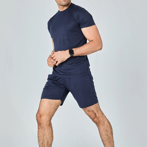 <b>Mens</b> Solid 100% Cotton Jersey Ribbed Short Sleeve Crew Neck <b>Compression</b> T-Shirt Sports Training <b>Top</b> Anti-Wrinkle Quick Dry - Product Image 2