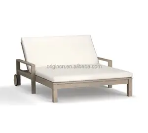 De formas francés estilo chaise lounge con ruedas de madera de teca muebles al aire libre