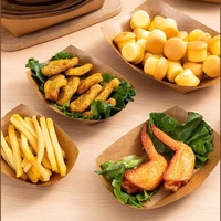 Barquettes en papier kraft écologiques recyclables en gros, sans PFAS, résistantes à la graisse, en forme de bateau, pour sushis et snacks, OEM en vrac