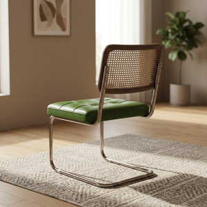 Modern Midcentury Contemporary <b>Living</b> <b>Room</b> <b>Chair</b> Green PU Leather Seat Metal Frame Tufted Solid Back Multi-Purpose Apartment - Product Image 1