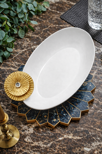 Plateau ovale en métal de qualité supérieure, plateau blanc en métal pour hôtel de luxe, plateau de service antique - Product Image 6