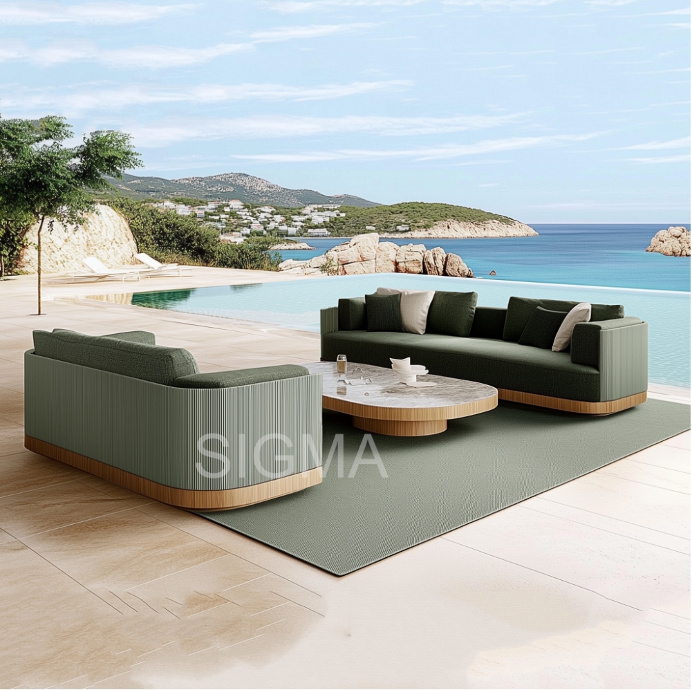 Waterproof  Teak Wood Outdoor Garden Sofa Set Leisure Style Rope Sofa Set for Hotel and Park