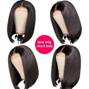 Perruque Bob Lace Frontale en Cheveux Humains Européens et Américains, 8-14 pouces, Densité 150-180%, Style Noir, Peut Être Permanente et Teinte - Product Image 1