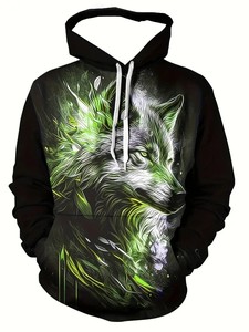 Felpa con cappuccio da <span class=keywords><strong>uomo</strong></span> con motivo animale <span class=keywords><strong>lupo</strong></span> retrò Street Cool - Product Image 2