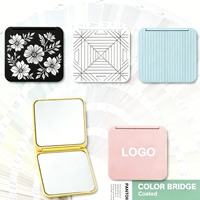 Miroir de poche pliable carré ultra-fin multicolore, miroir de maquillage double face, miroir cosmétique portable, logo personnalisé