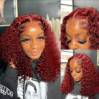 NOUVEAU 2025 XZYWholesale Perruque Lace Front 13*4 Cheveux Bouclés Rouge Vin, Très Demandée en Europe, Amérique et Afrique, En Stock