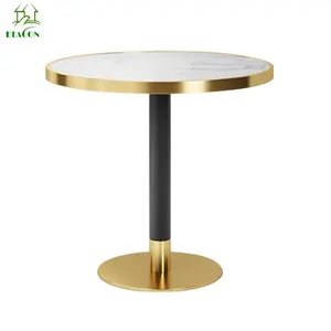 Escovado Antigo Luxo Rodada Discussão real tampo de mármore mesa de jantar de aço inoxidável de ouro
