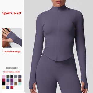 Custom Stand-up Collar Knitted Zipper Long Sleeves Yoga Jacket Women's Quick Dry Yoga <strong>Clothes</strong> Running Workout Sports Jacket - Product Image 1